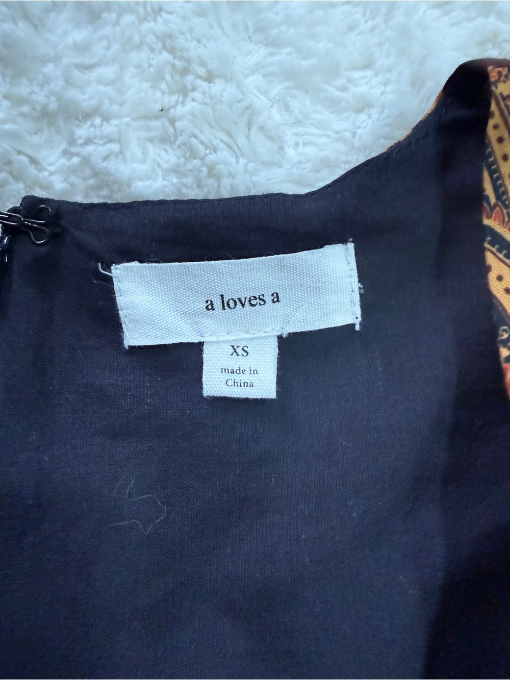 A Loves A XS Navy Gold Paisley Tiered Maxi Dress Boho Puff Sleeve - Picture 8 of 10
